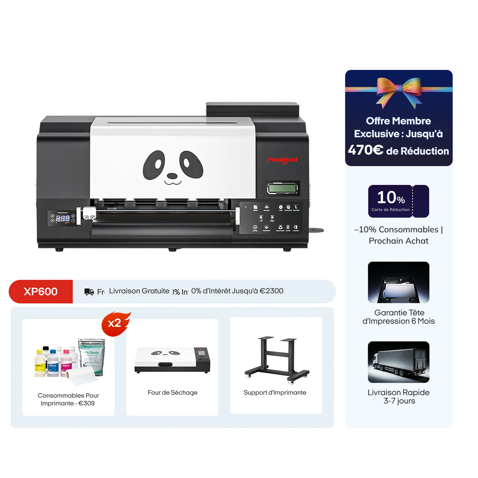 Imprimante DTF Procolored F13 Pro Panda 13" A3 Dual XP600 & Support & Four