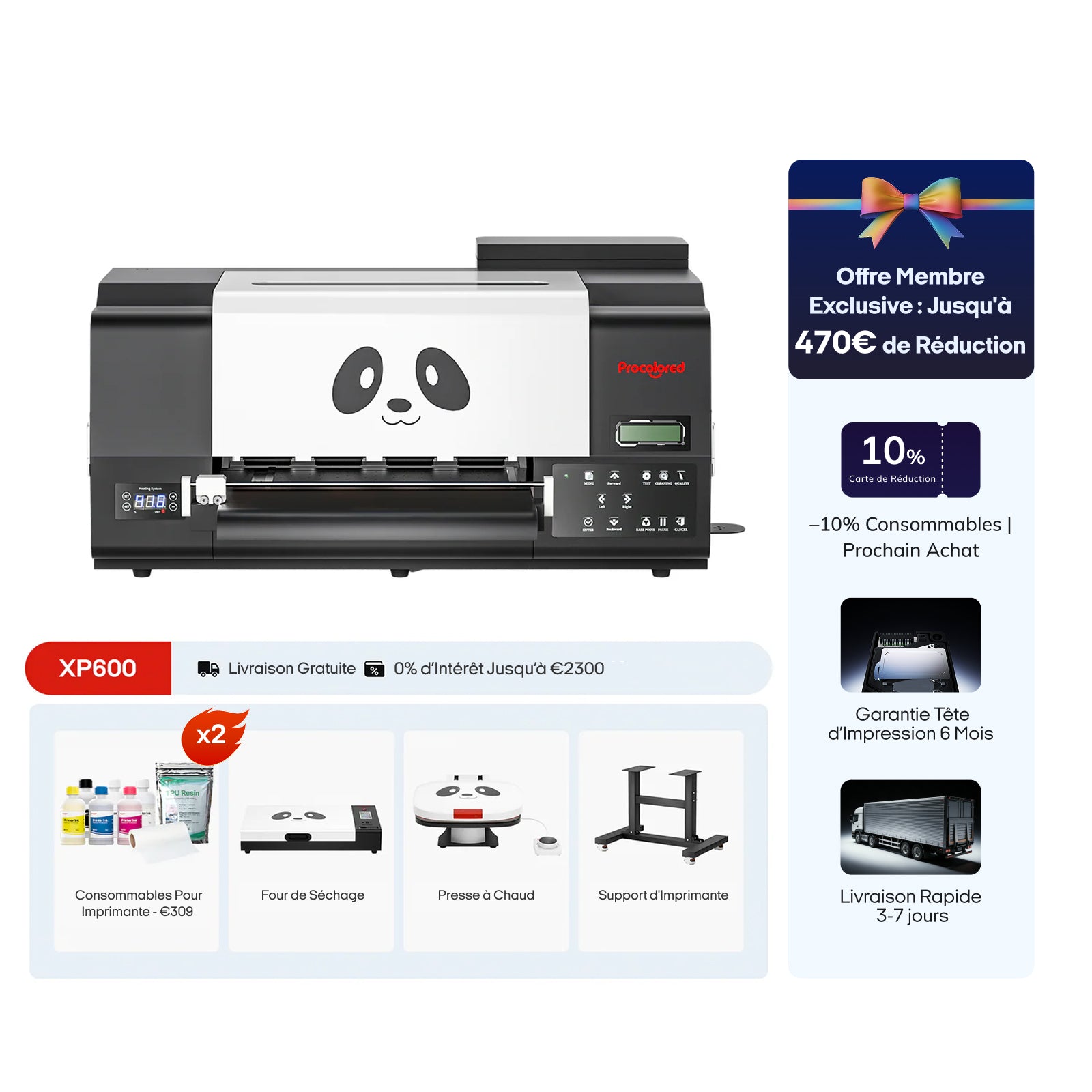 Imprimante DTF Procolored F13 Pro Panda 13" A3 Dual XP600 & Support & Ensemble complet