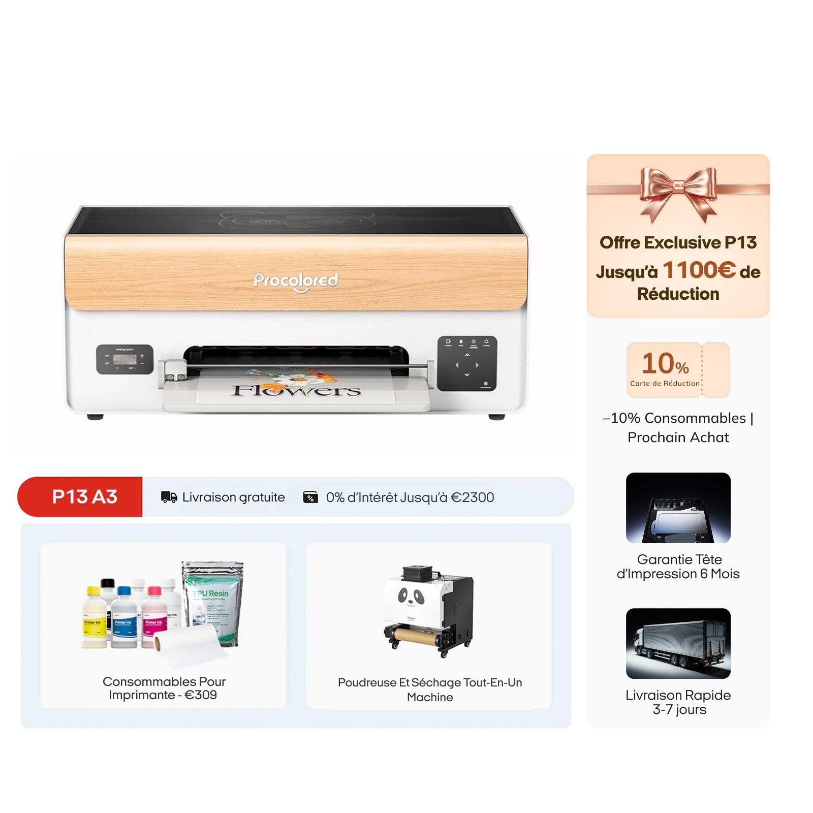 Imprimante DTF Procolored P13 13" A3 XP600 & Pack avec poudreuse