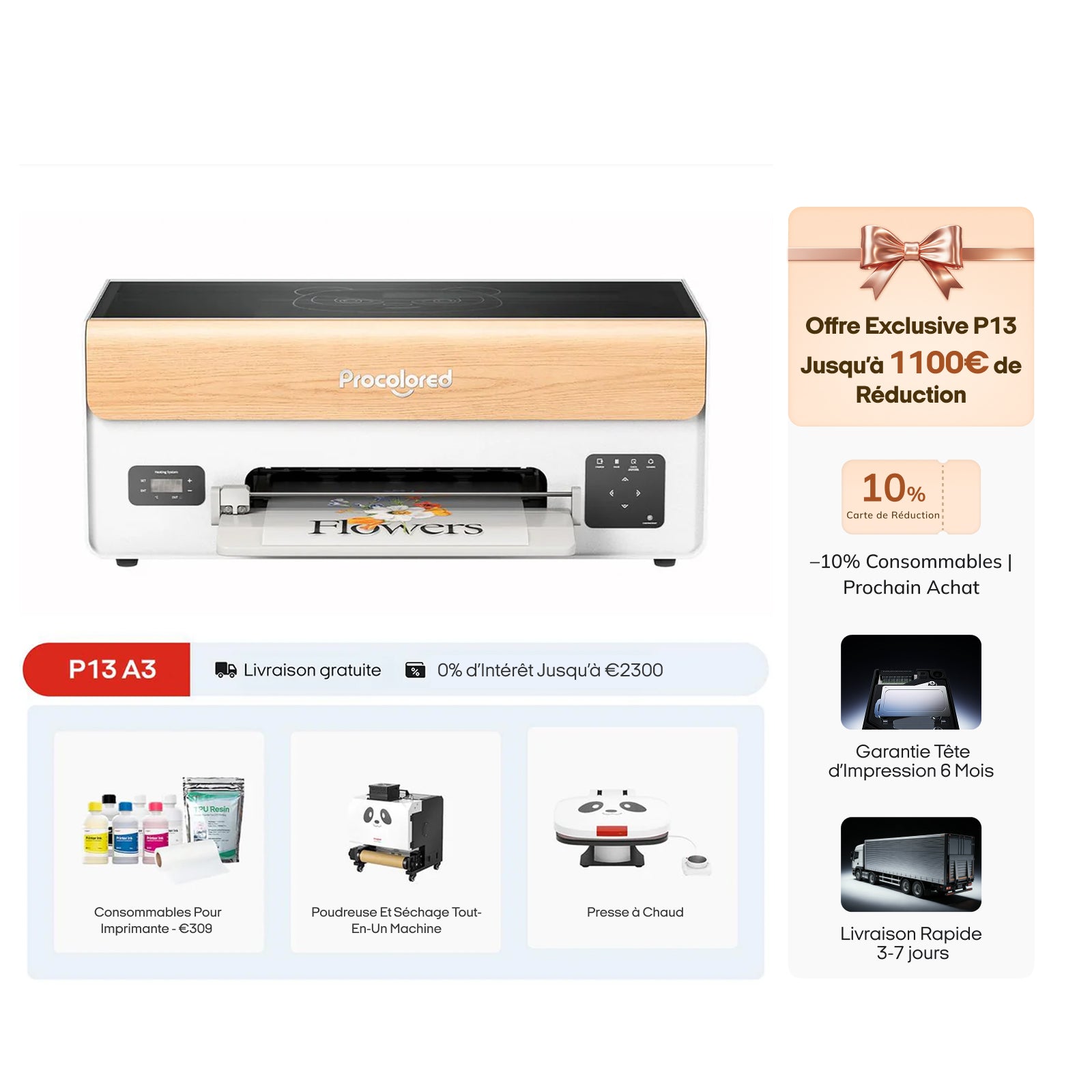 Imprimante DTF Procolored P13 13" A3 XP600 & & Pack Ultime