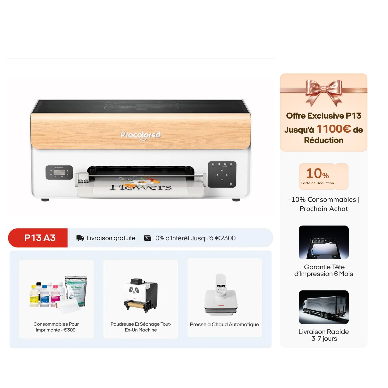 Imprimante DTF Procolored P13 13" A3 XP600 & & Pack Ultime